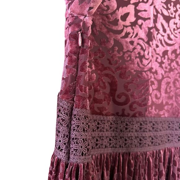 Y2K Altar'd State Dress M Burgundy Velvet Burnout Bell Sleeve Whimsigoth Fairy - Picture 7 of 10